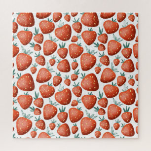 Rode Aardbeien Witte Achtergrond Naadloos Legpuzzel