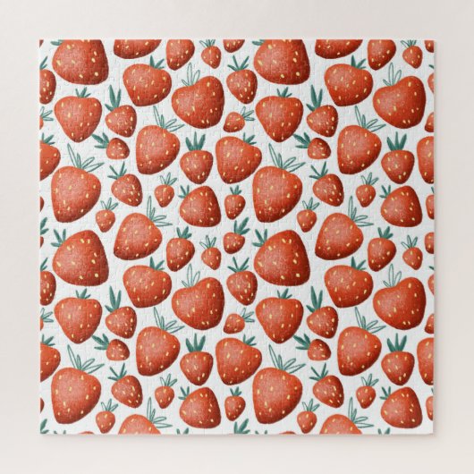 Rode Aardbeien Witte Achtergrond Naadloos Legpuzzel (Verticaal)