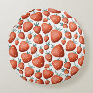 Rode Aardbeien Witte Achtergrond Naadloos Rond Kussen