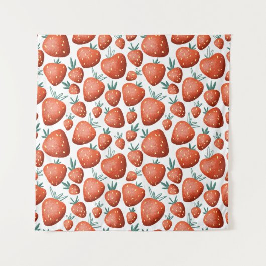 Rode Aardbeien Witte Achtergrond Naadloos Wandkleed (Voorkant)