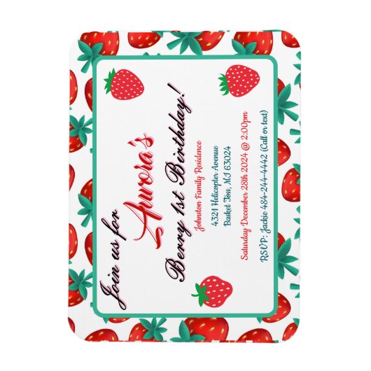 Rode aardbeienbes 1e verjaardag Keepsake Magneet (Verticaal)