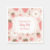 Rode aardbeienbes Eerste 1e verjaardagsfeestje Servet (Voorkant)