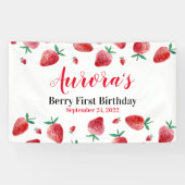 Rode aardbeienbessen eerste verjaardag banner (Horizontaal)