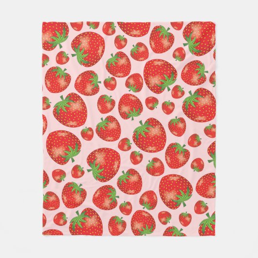 Rode aardbeienfruitpatroon op lichtroze fleece deken (Voorkant)