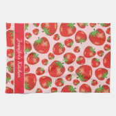 Rode aardbeienpatroon met aangepaste tekst theedoek (Horizontaal)
