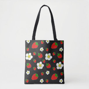 Rode aardbeienStippen in zwart Tote Bag