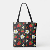 Rode aardbeienStippen in zwart Tote Bag (Achterkant)