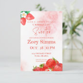 Rode Aardbeienthema Uitnodiging voor Douche (Staand voorkant)
