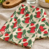Rode Aardbeierrank Monogram Vintage Theedoek