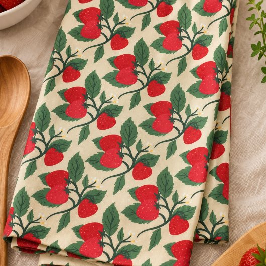 Rode Aardbeierrank Monogram Vintage Theedoek