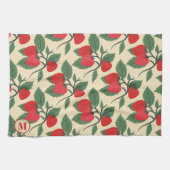 Rode Aardbeierrank Monogram Vintage Theedoek (Horizontaal)