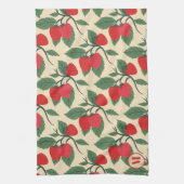 Rode Aardbeierrank Monogram Vintage Theedoek (Verticaal)