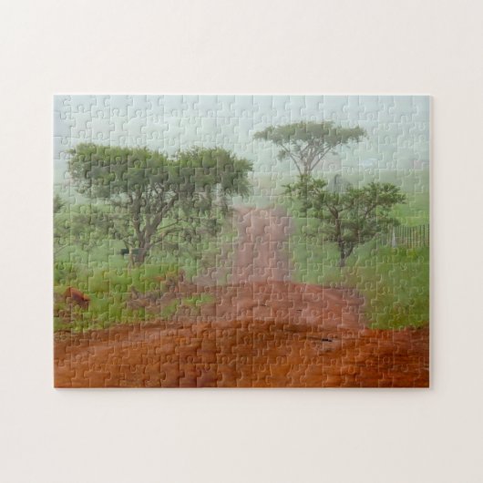 Rode Aarde Weg Veldt Mist Zuid-Afrika. Legpuzzel (Horizontaal)