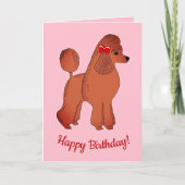 Rode Abrikoos Poedel Roze Happy Birthday Kaart (Voorkant)