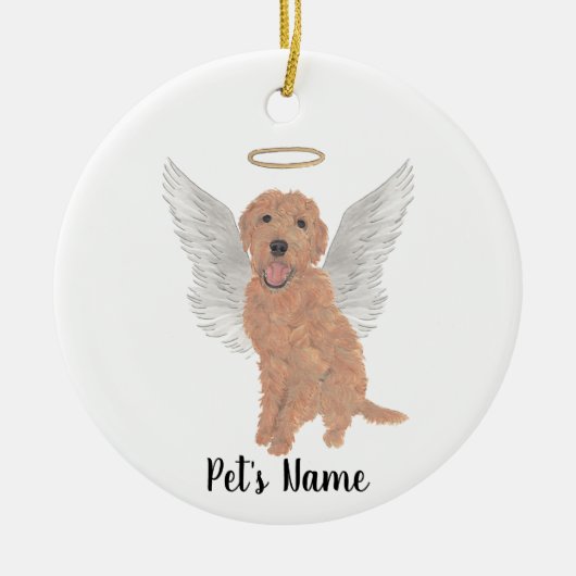 Rode Abrikozenkleurige Golden Doodle-herdenkingspi Keramisch Ornament (Voorkant)