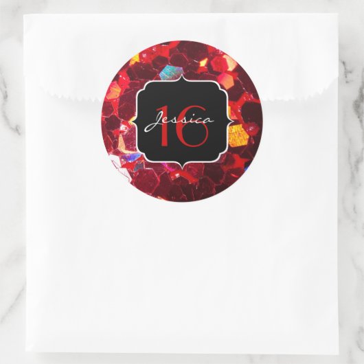 Rode abstract mozaïek glanzend glitterspatroon Swe Ronde Sticker (Tas)