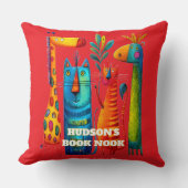 Rode Abstract Safari Vrienden Kinderen Worp Kussen (Voorkant)