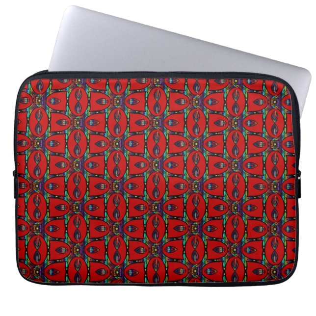 Rode Abstracte bloemen floreren Moderne kunst Laptop Sleeve (Voorkant)