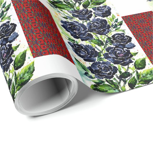 Rode Abstracte bloemen floreren zwarte rozen Patro Cadeaupapier (Rol Hoek)