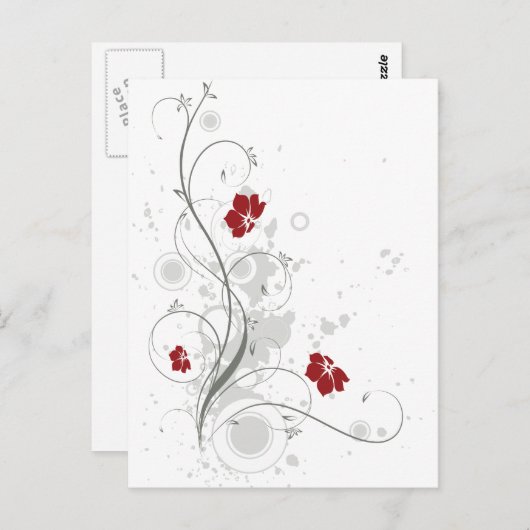 Rode Abstracte Floral Briefkaart (Voorkant / Achterkant)