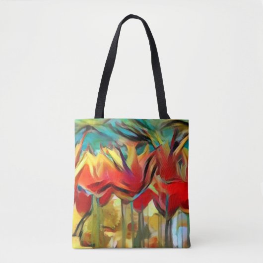 Rode abstracte geverfde tulpen, bloemen, bloem tas (Voorkant)