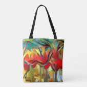 Rode abstracte geverfde tulpen, bloemen, bloem tas (Achterkant)
