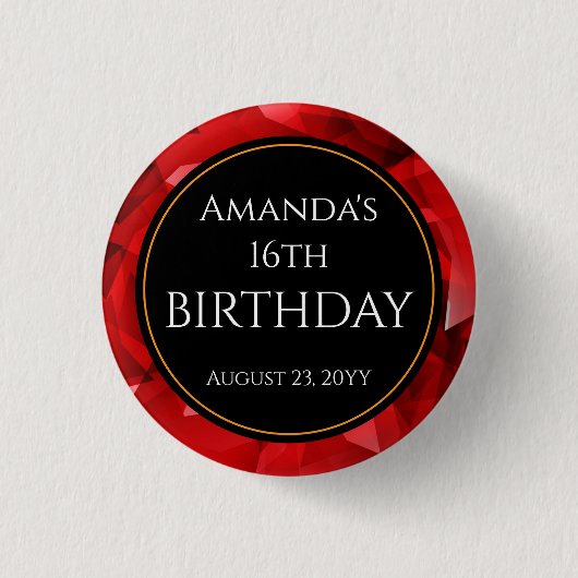 Rode Abstracte Kristal Ontwerp Verjaardag Aangepas Ronde Button 3,2 Cm (Voorkant)