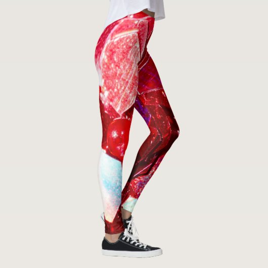 Rode abstracte mozaïekglanzend glitterpatroon leggings (Rechts)