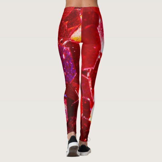 Rode abstracte mozaïekglanzend glitterpatroon leggings (Achterkant)