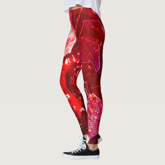 Rode abstracte mozaïekglanzend glitterpatroon leggings (Links)