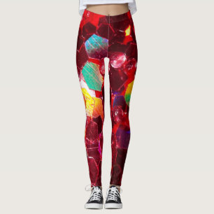 Rode abstracte mozaïekglanzend glitterpatroon leggings