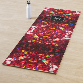 Rode abstracte mozaïekglitter mandala Monogram Yogamat