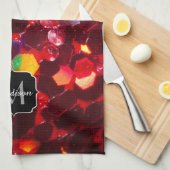 Rode abstracte mozaïekglitter Monogram Towel Theedoek (Quarter Fold)