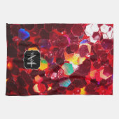 Rode abstracte mozaïekglitter Monogram Towel Theedoek (Horizontaal)
