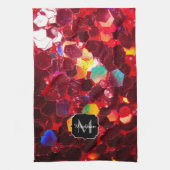Rode abstracte mozaïekglitter Monogram Towel Theedoek (Verticaal)