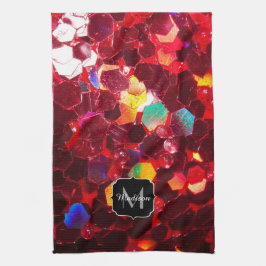 Rode abstracte mozaïekglitter Monogram Towel Theedoek