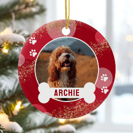 Rode Abstracte Poot Print Pet Foto Keramisch Ornament