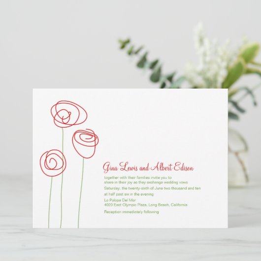 Rode Abstracte Rozen Weddenschap Kaart (Staand voorkant)