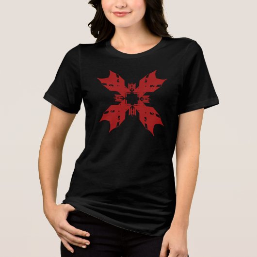 Rode Abstracte Sneeuwvlok Bloemen Hedendaagse Pop Tri-Blend Shirt (Voorkant)