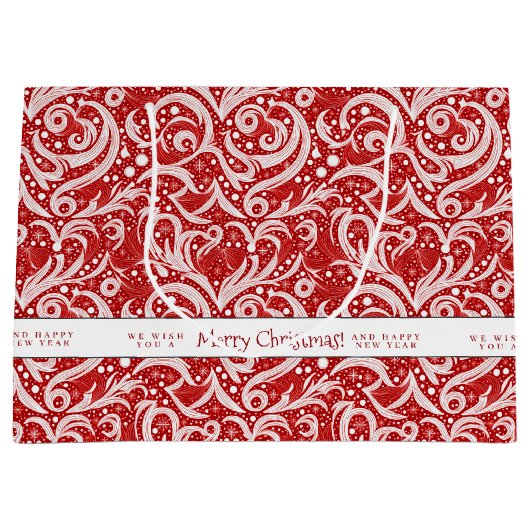 Rode Abstracte sneeuwvlok Patroon#10 ID1009 Groot Cadeauzakje (Voorkant)