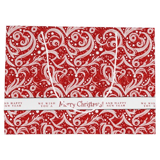 Rode Abstracte sneeuwvlok Patroon#10 ID1009 Groot Cadeauzakje (Achterkant)