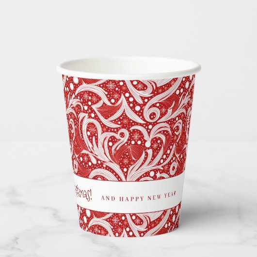 Rode Abstracte sneeuwvlok Patroon#10 ID1009 Papieren Bekers (Achterkant)