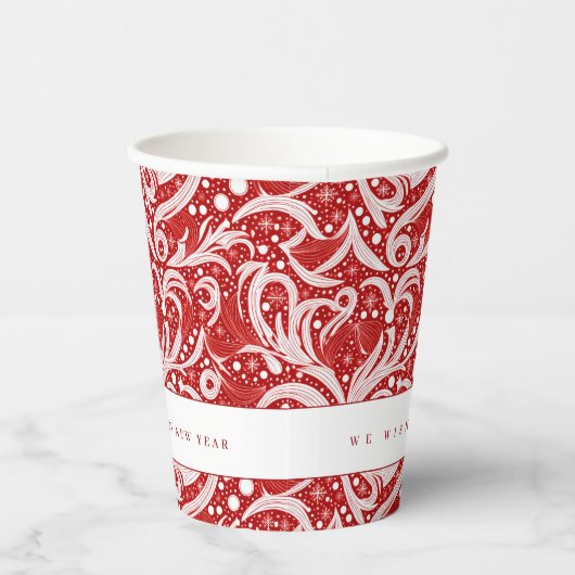 Rode Abstracte sneeuwvlok Patroon#10 ID1009 Papieren Bekers (Rechts)