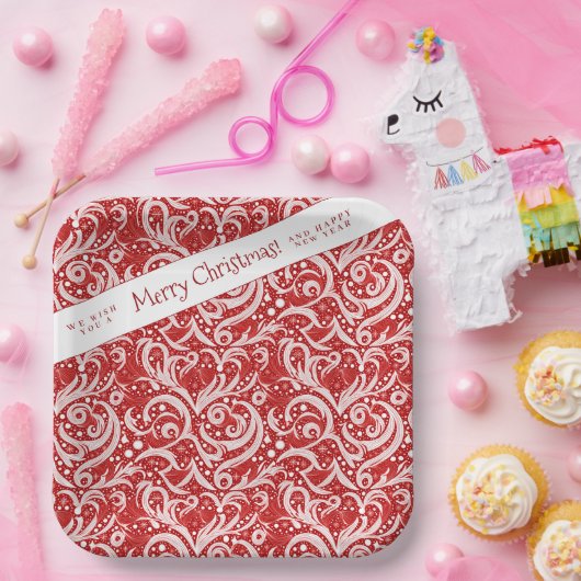 Rode Abstracte sneeuwvlok Patroon#10 ID1009 Papieren Bordje (Feest)