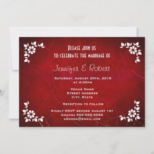 Rode Abstracte Textuur Informele Trouwdag Kaart (Achterkant)