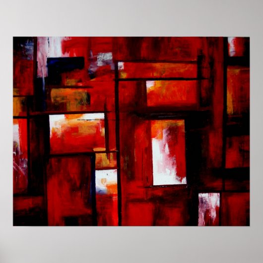 Rode Abstracte Vierkanten Kunstprint Poster (Voorkant)