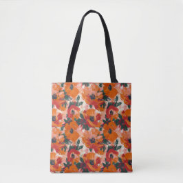 Rode abstracte Waterverf papavers Tote Bag