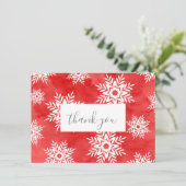 Rode Abstracte Waterverf Snowflakes Bedankkaart (Staand voorkant)