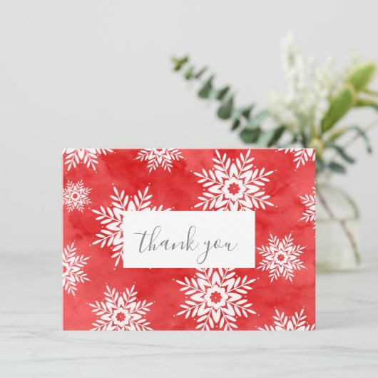 Rode Abstracte Waterverf Snowflakes Bedankkaart (Staand voorkant)