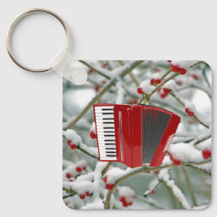 Rode Accordeon - Bessen in de Sneeuw Achtergrond Sleutelhanger